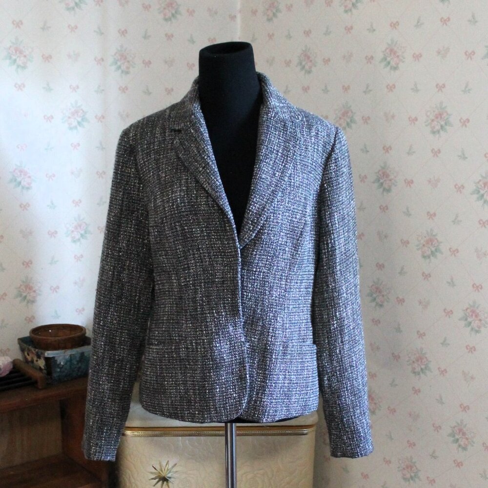 Coldwater Creek Black & White Tweed Blazer w/ Metallic Thread, Size 8
